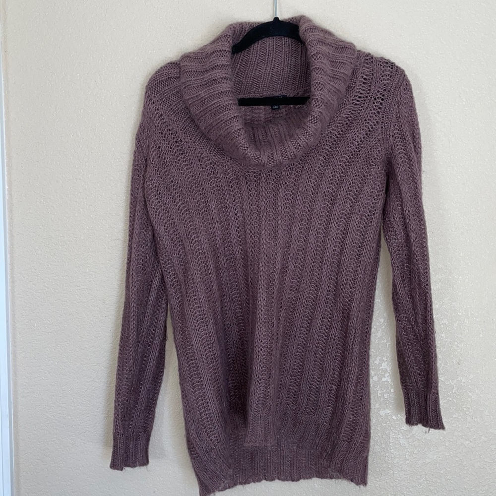 Ann Taylor Mohair Wool Alpaca mock Neck Sweater petite medium purple extra long